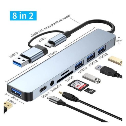 Usb C Hub 8 In 2 Type C Splitter Usb